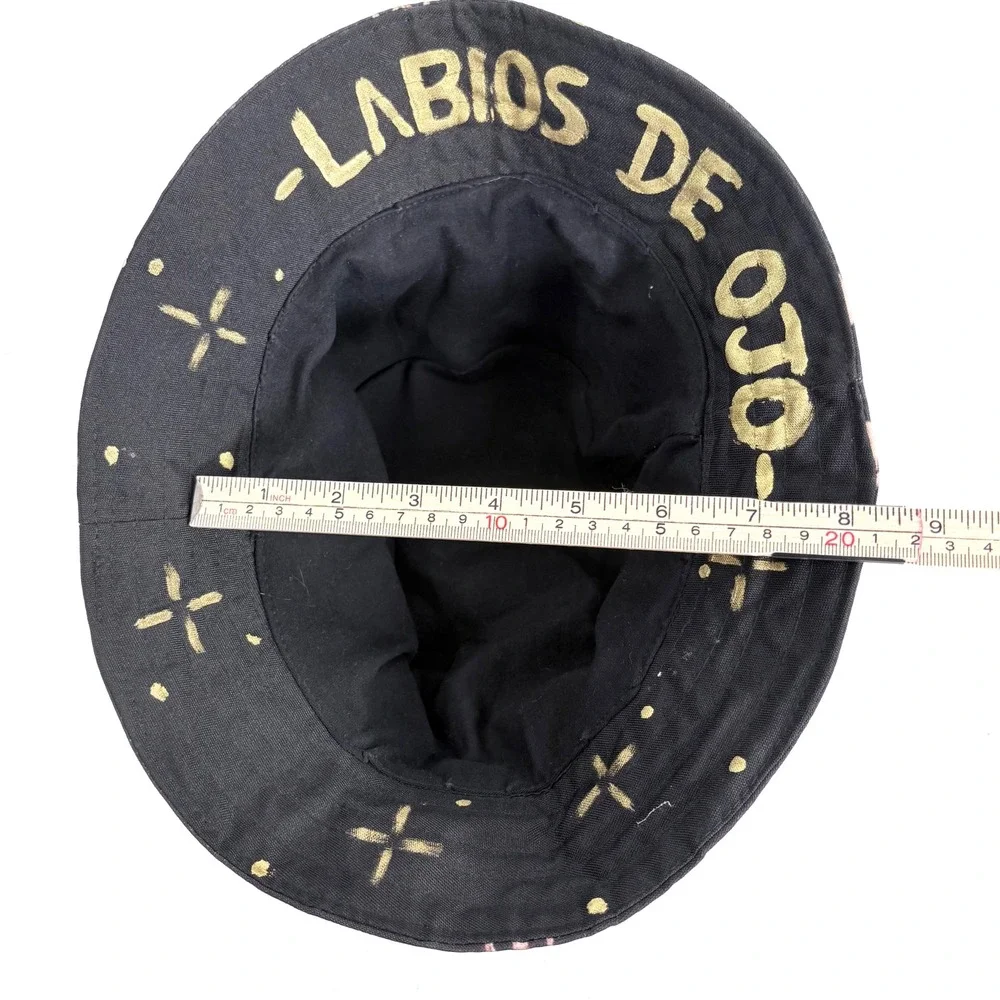 Labios De Ojo Bucket Hat Black Hand Painted Skull Snake Custom Edgy Streetwear